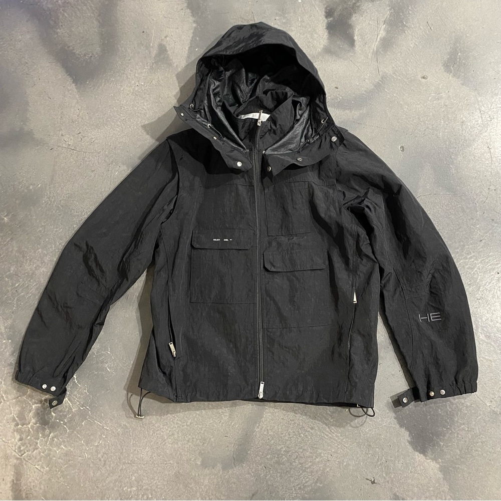 Heliot Emil Track Nylon Jacket with Removable Hood Sz XL Mens Black
